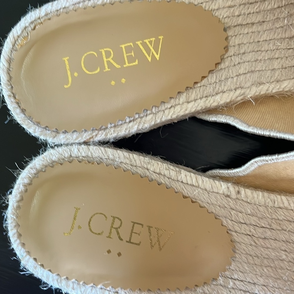 J. Crew Scalloped Polka-Dot Slide Raffia Sandals Jute Woven Size 8 - Picture 6 of 8